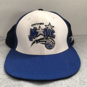 REEBOK Orlando Magic Fitted Old School Hat 7 1/4 White Blue Black NBA Headwear